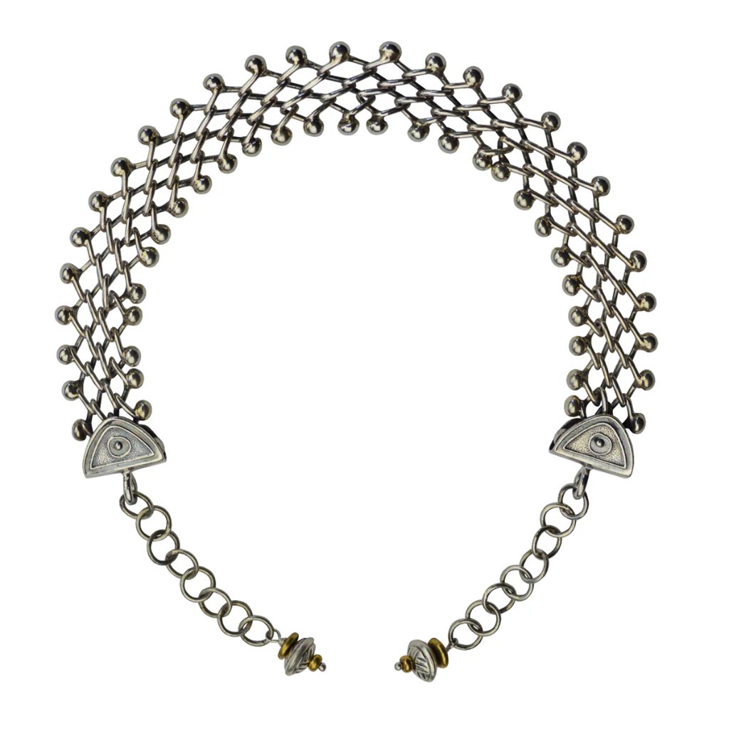 Tabra Jewelry 925 Silver Hand Woven Wide Mesh Anklet Connector Chain Vault Ak27
